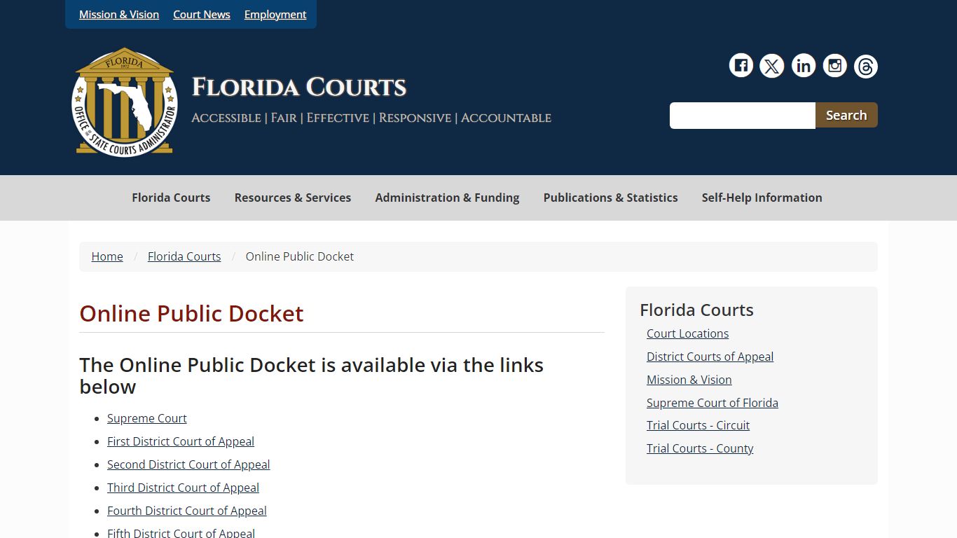 Online Public Docket - Florida Courts